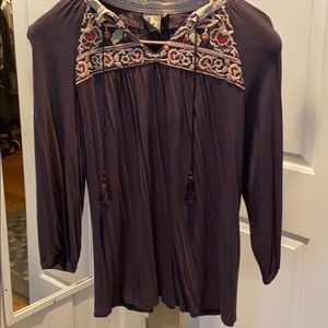 Embroidered top from Anthropologie in charcoal